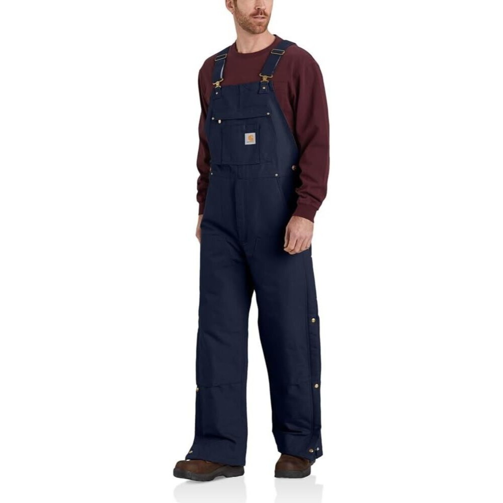 New CARHARTT Size Large Short Navy Quilt Lined Duck Zip-To-Knee Men Bib Overall